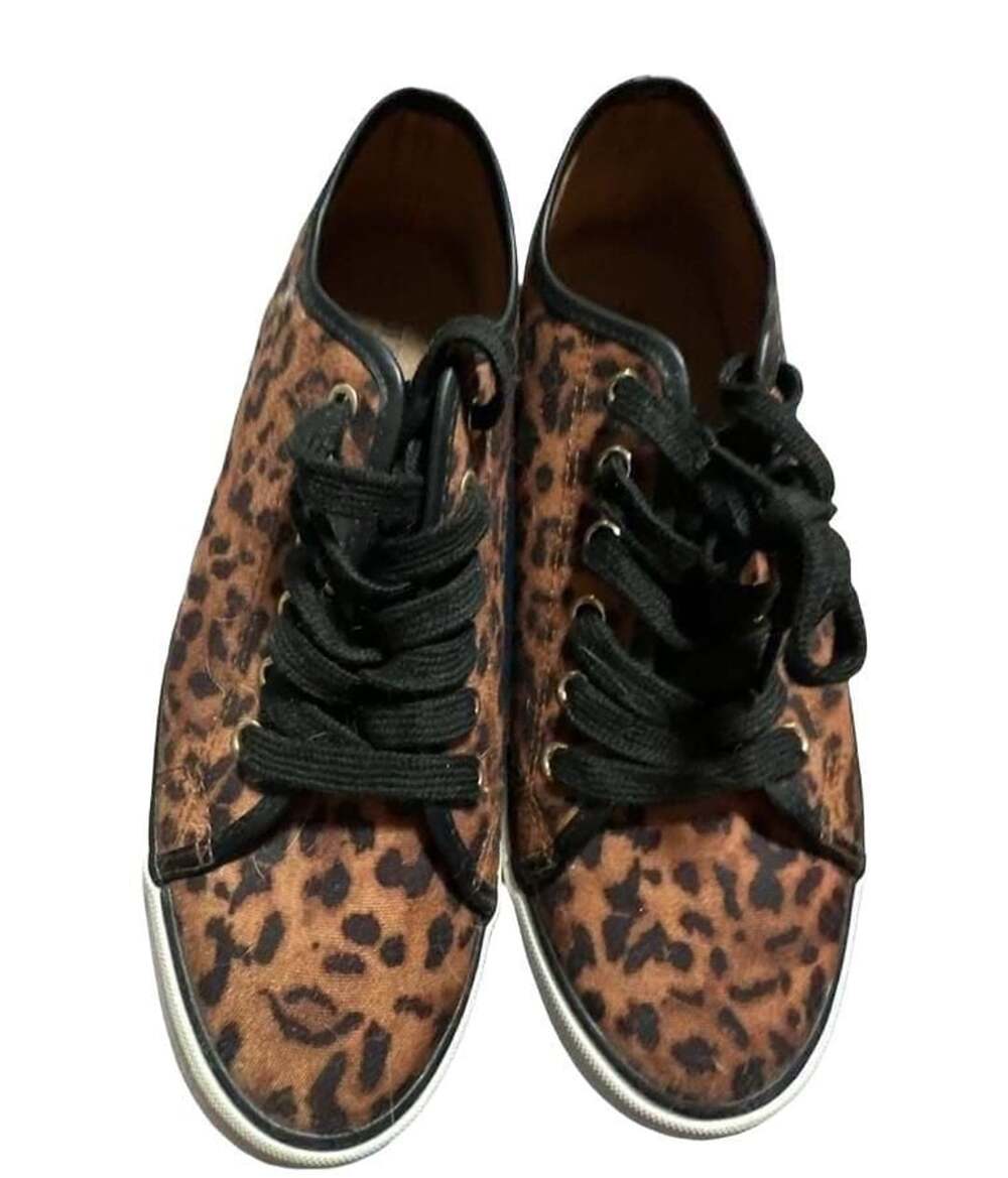 JustFab Cheetah Print Lace Up Sneakers Brown Black Canvas